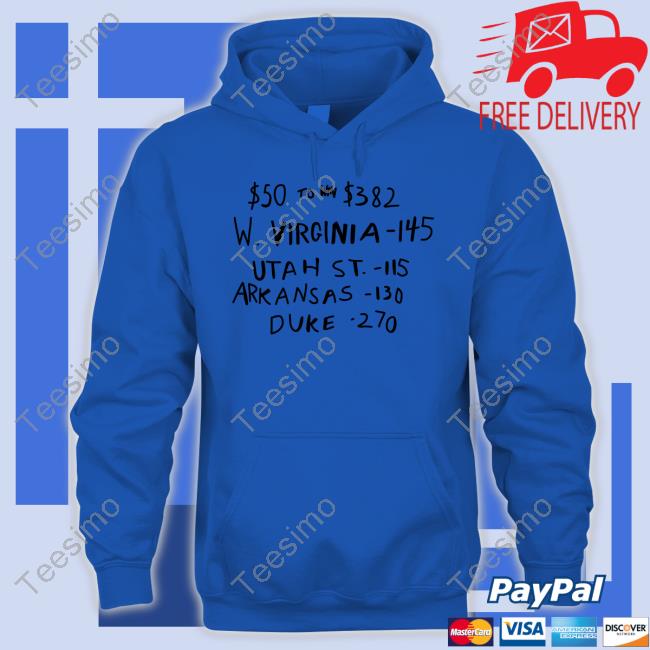$50 To Win $382 W. Virginia -145 Utah St.- 115 Arkansas-110 Duke -270 shirt, hoodie, tank top, sweater and long sleeve t-shirt